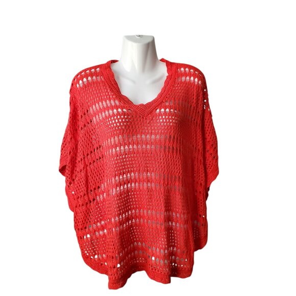 RED BUTTERFLY SLEEVE KNIT SWEATER SIZE LARGE - Picture 1 of 6